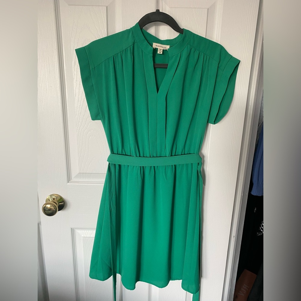 Monteau Sea green cap sleeve knee length dress with sash